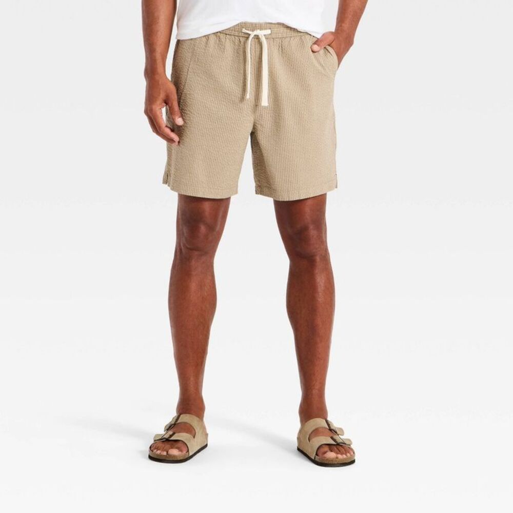 Men's 7" Seersucker Pull-On Shorts - Goodfellow & Co Khaki XS